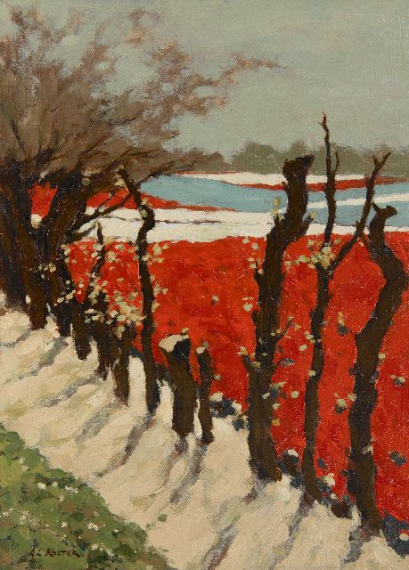 Anton Koster | Bloeiende bollenvelden, olieverf op paneel, 39,6 x 28,8 cm, gesigneerd l.o.