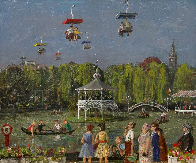 Harm Kamerlingh Onnes | Pret in het kabelbaanpark van Valkenburg, olieverf op board, 49,7 x 59,8 cm, gesigneerd r.o. met monogram en gedateerd '60