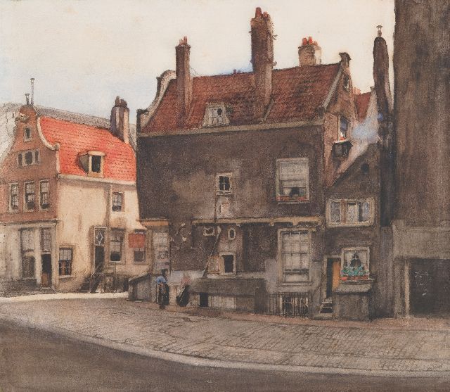 Willem Witsen | De Kromboomssloot in Amsterdam, aquarel op papier op board, 54,4 x 62,2 cm, gesigneerd r.o. en te dateren ca. 1907-1908