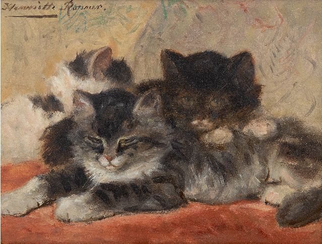 Henriette Ronner | Soezende katjes, olieverf op paneel, 19,0 x 24,5 cm, gesigneerd l.b.