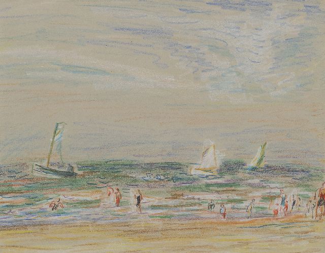 Leo Gestel | Het strand bij Zandvoort, pastel op papier, 23,7 x 30,0 cm