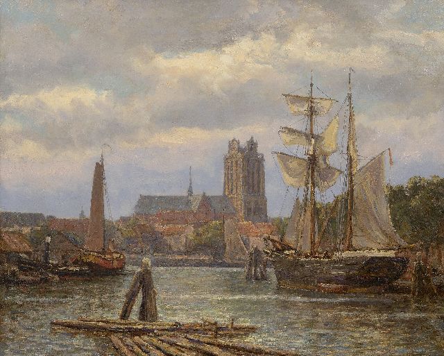 Gerard Koekkoek | Gezicht op Dordrecht vanaf het water, olieverf op doek, 49,8 x 60,6 cm, gesigneerd r.o.