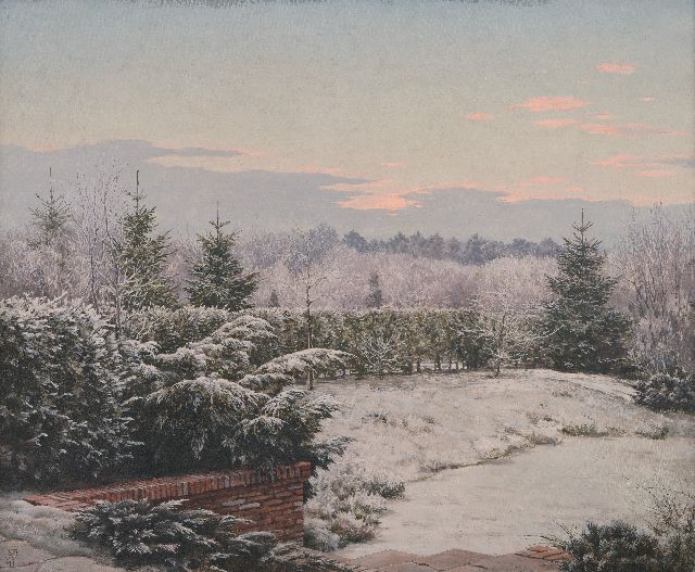 Jan Voerman jr. | Wintermorgen met rijp, olieverf op doek, 50,3 x 60,9 cm, gesigneerd l.o. met monogram en gedateerd '41