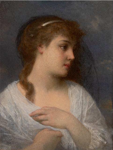 Edouard Hamman | In gedachten, olieverf op doek, 56,1 x 42,4 cm, gesigneerd r.b.