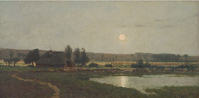 Derk Wiggers | Meertje bij Nijmegen bij opkomende maan, olieverf op doek, 40,8 x 80,2 cm, gesigneerd r.o. en te dateren ca. 1895, zonder lijst