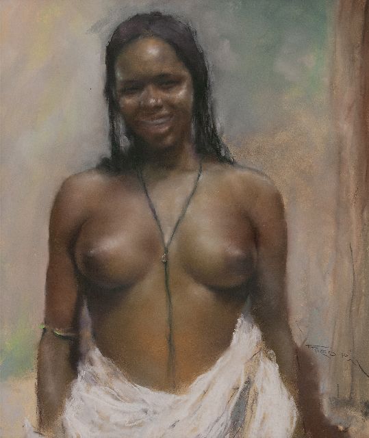 Pal Fried | Glimlachend half-naakt, pastel op papier, 79,9 x 68,4 cm, gesigneerd r.o.