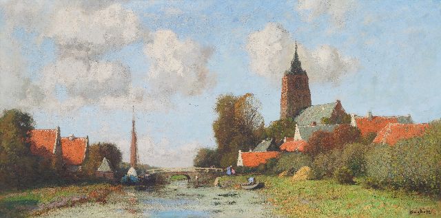 Cornelis Kuijpers | Vaart langs de kerk van Soest, olieverf op doek, 92,0 x 185,0 cm, gesigneerd r.o.