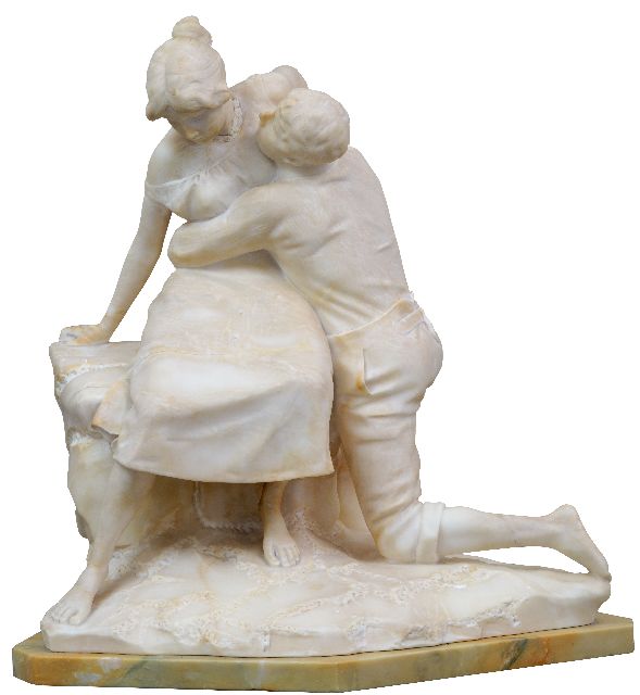 Ernst Seger | Innige omhelzing, albast, 47,2 x 49,6 cm, gesigneerd op achterzijde