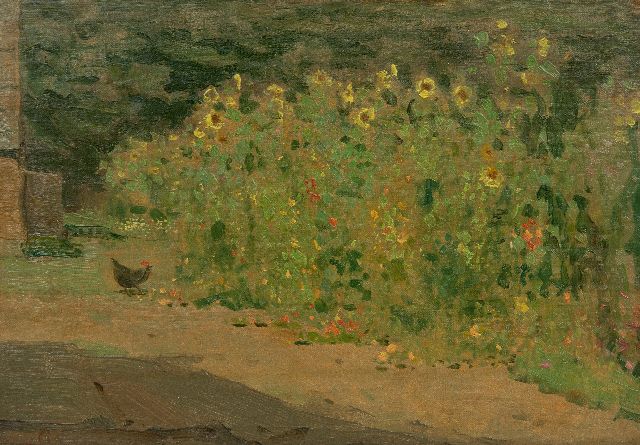 Gerrit Willem Dijsselhof | Bloeiende tuin, olieverf op doek, 23,0 x 33,3 cm, gesigneerd l.o. met monogram en te dateren ca. 1911-1912