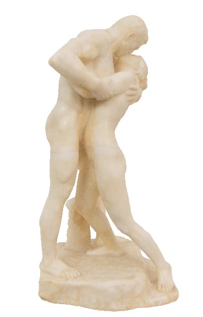 Ferdinand Lepcke | De innige kus, marmer, 43,1 x 25,6 cm, gesigneerd op basis