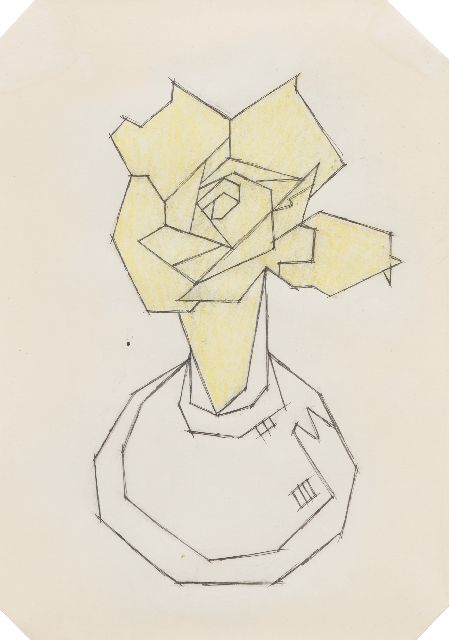 Hendrik Valk | Bloem in vaas, gekleurd potlood op papier, 25,0 x 18,0 cm