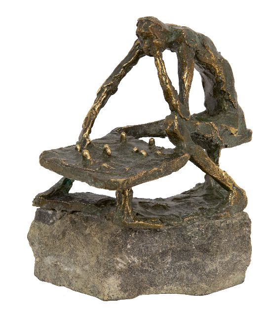 Jits Bakker | Schaakspeler (Bobby Fischer), brons, 18,8 x 15,1 cm, gesigneerd op de basis