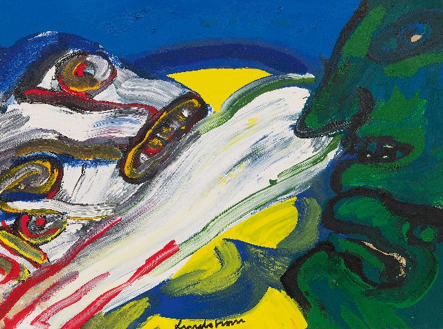 Bengt Lindström | Personages, acryl op papier op doek, 56,8 x 76,3 cm, gesigneerd m.o. en verso gedateerd '81