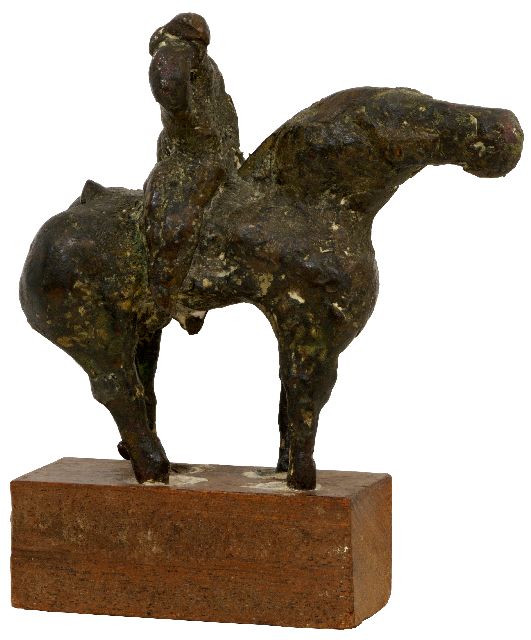 Spronken A.J.E.  | Ruiter te paard, brons 16,0 x 13,0 cm, gesigneerd op onderzijde en gedateerd 1963
