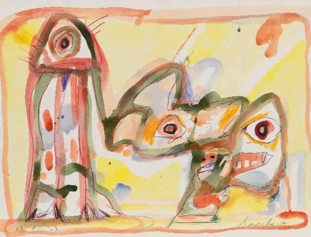Lucebert | Zonder titel, krijt en aquarel op papier, 49,8 x 65,8 cm, gesigneerd r.o. en gedateerd '82.XI.22