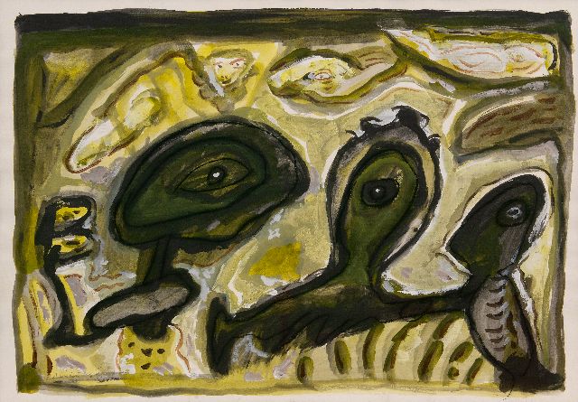 Lucebert (Lubertus Jacobus Swaanswijk)   | Zonder titel, krijt en gouache op papier 70,0 x 99,9 cm, gesigneerd l.o. en gedateerd '92.VII