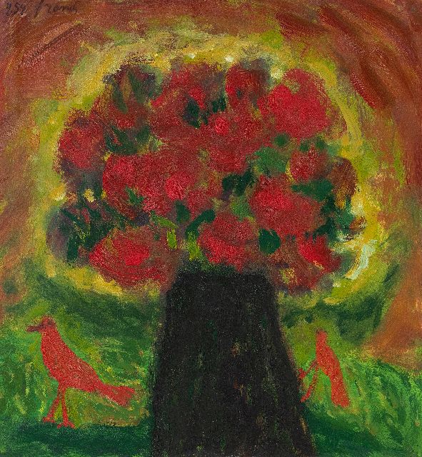 Eugène Brands | Zwarte vaas, gouache en olieverf op papier, 28,9 x 27,0 cm, gesigneerd l.b. en gedateerd 9.54