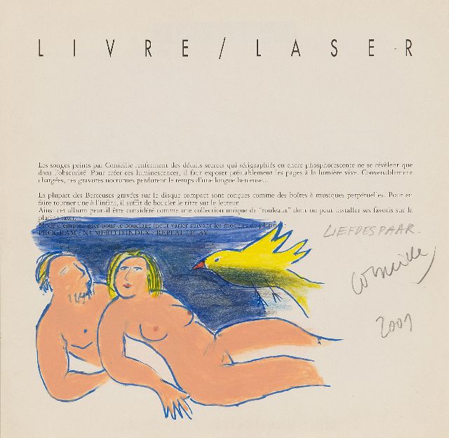 Corneille | Liefdespaar (geschilderd op pagina 2 cd-boekje Livre/Laser 'Berceuses'), gouache en krijt op papier, 24,9 x 25,1 cm, gesigneerd r.o. en gedateerd 2001