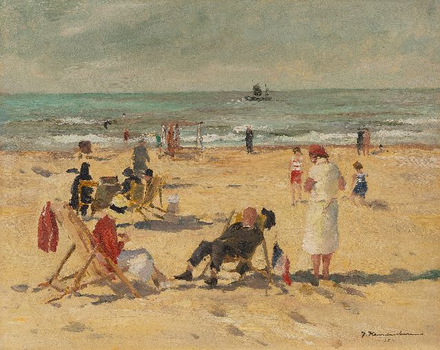 Georg Hambüchen | Strandleven in Katwijk, olieverf op doek, 39,7 x 49,5 cm, gesigneerd r.o. en gedateerd '31