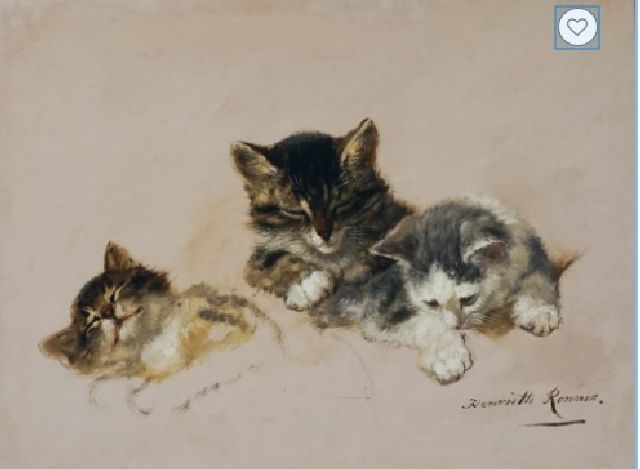 Ronner-Knip H.  | Drie slaperige kittens, olieverf op paneel 26,8 x 36,0 cm, gesigneerd r.o.