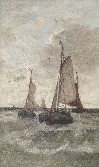 Hendrik Willem Mesdag | Terugkerende vissersschepen, Scheveningen, olieverf op doek, 78,1 x 48,1 cm, gesigneerd r.o.