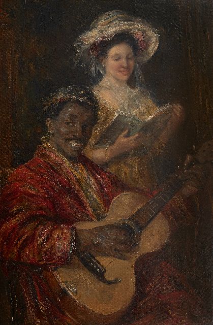 Simon Maris | Musicerend duo, olieverf op doek, 75,7 x 50,6 cm
