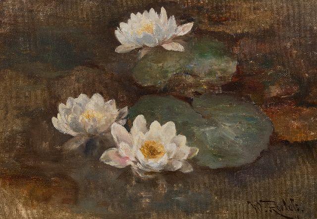 Willem Roelofs | Waterlelies, olieverf op doek, 41,1 x 58,3 cm, gesigneerd r.o.