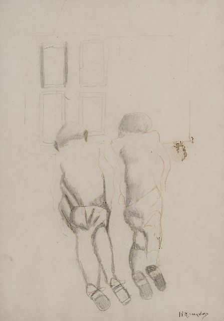 Herman Kruyder | Twee figuren, gemengde techniek op papier, 24,4 x 18,0 cm, gesigneerd r.o.