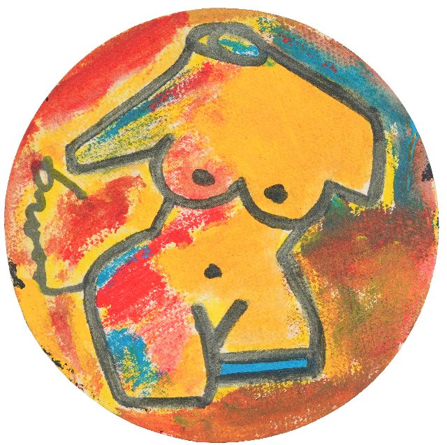 Herman Brood | Vrouwentorso (bierviltje), gesigneerd l.m.