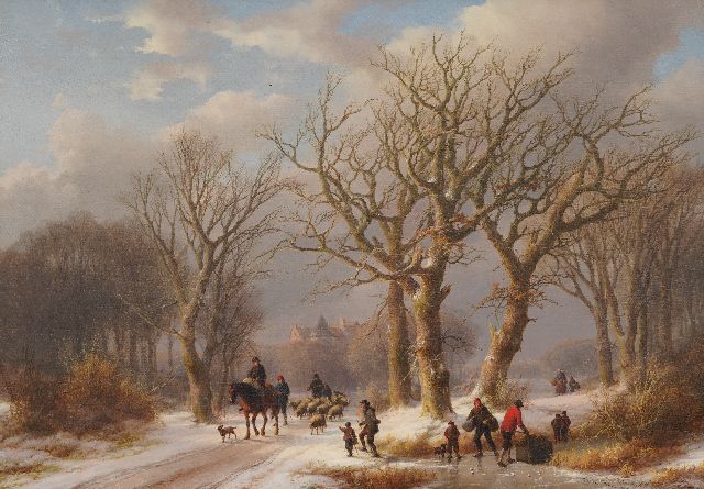 Johann Bernard Klombeck en Eugène Verboeckhoven | Terugkeer van de markt, olieverf op doek, 50,3 x 70,7 cm, gesigneerd r.o. door beide schilders en gedateerd 1872