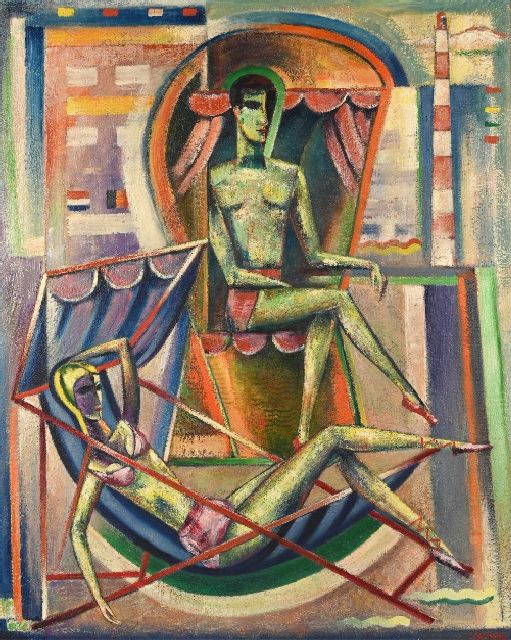 Kimpe R.J.P.  | Op het strand, olieverf op doek 104,5 x 84,0 cm, gesigneerd r.o. en te dateren 1955