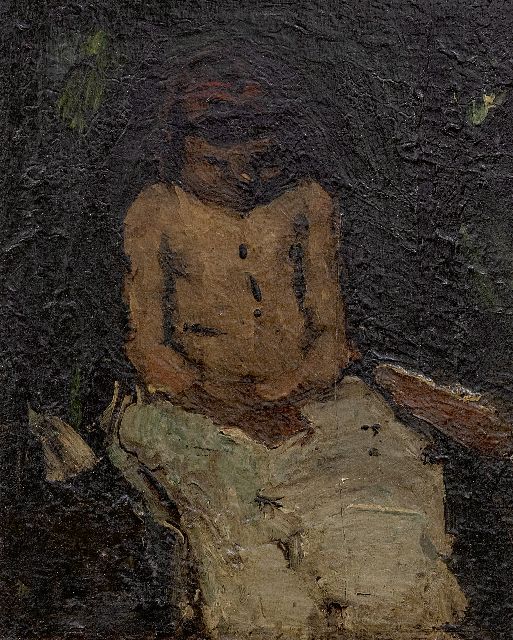 Suze Robertson | Zittend meisje, olieverf op paneel, 27,0 x 21,4 cm