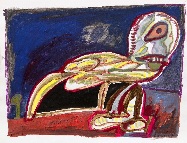 Lucebert | Zonder titel (vogelfiguur), gouache op papier, 50,0 x 65,0 cm, gesigneerd r.o. en gedateerd  l.o. 76. II. 6