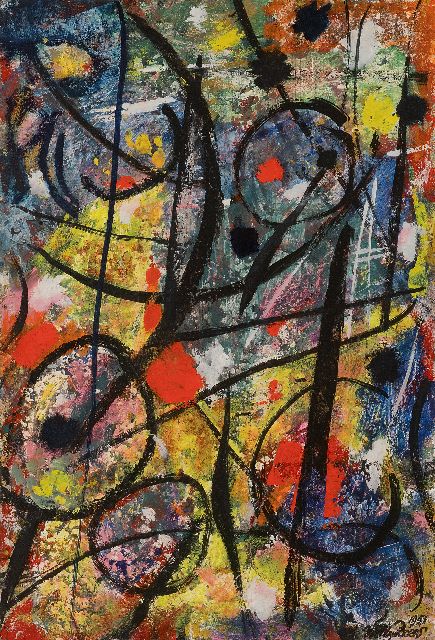 Boers W.H.F.  | Zonder titel, gouache op papier 54,0 x 36,5 cm, gesigneerd r.o. en gedateerd 1951