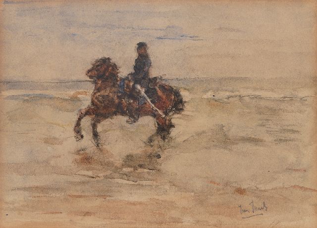 Isaac Israels | Cavalerist in de branding  (Huzaar uit de rijschool van Bouree), aquarel op papier, 11,8 x 16,5 cm, gesigneerd r.o. en ca.1880