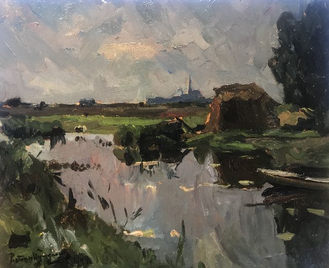Piet van Wijngaerdt | Polderlandschap, olieverf op board, 37,7 x 46,8 cm, gesigneerd l.o. en gedateerd 1904