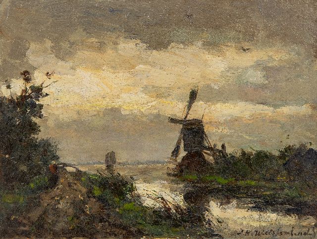 Jan Hendrik Weissenbruch | Molen bij buiig weer, olieverf op paneel, 18,5 x 24,5 cm, gesigneerd r.o.