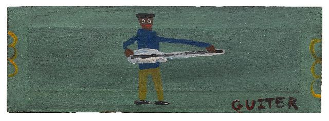 Tim Brown | Guiter (Gitaar), olieverf op hout, 18,9 x 55,4 cm, gesigneerd verso met monogram en ca 1970