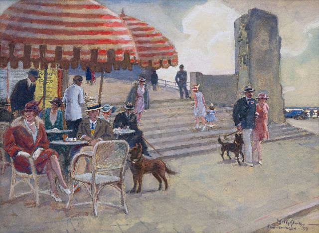 Willy Sluiter | Op het terras, Scheveningen, aquarel en gouache op papier, 47,5 x 64,5 cm, gesigneerd r.o. en gedateerd '39