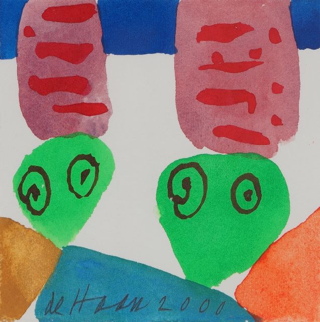 Jurjen de Haan | Compositie, gouache op papier, 12,0 x 12,0 cm, gesigneerd m.o. en gedateerd 2000