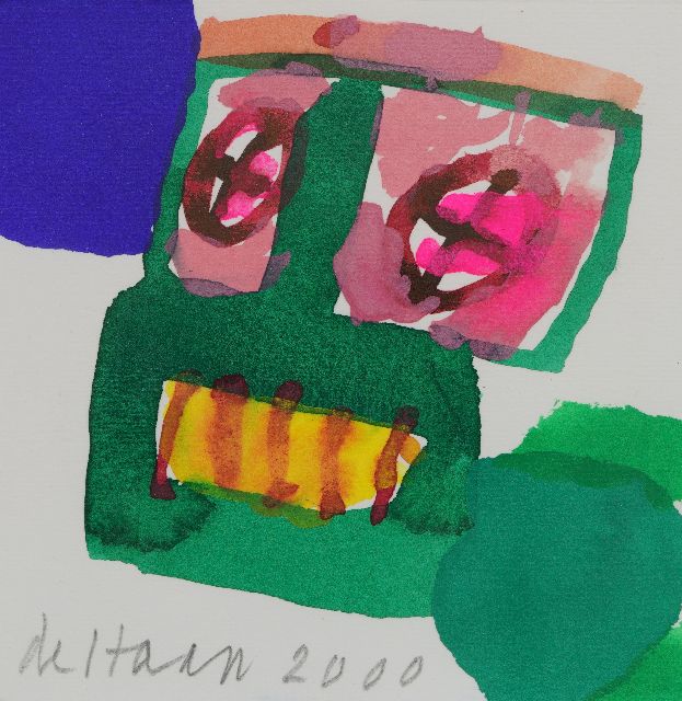 Jurjen de Haan | Compositie met kop, gouache op papier, 12,2 x 12,0 cm, gesigneerd l.o. en gedateerd 2000