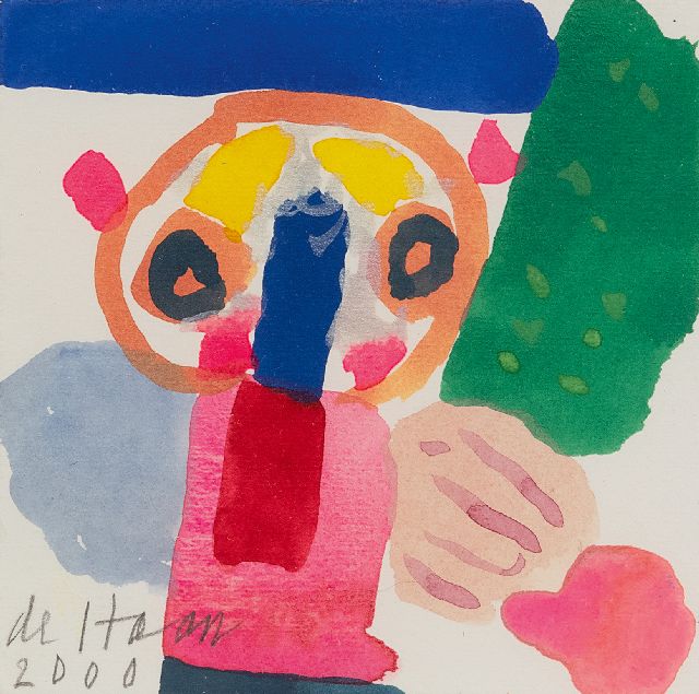 Jurjen de Haan | Figuur, gouache op papier, 12,0 x 12,2 cm, gesigneerd l.o. en gedateerd 2000