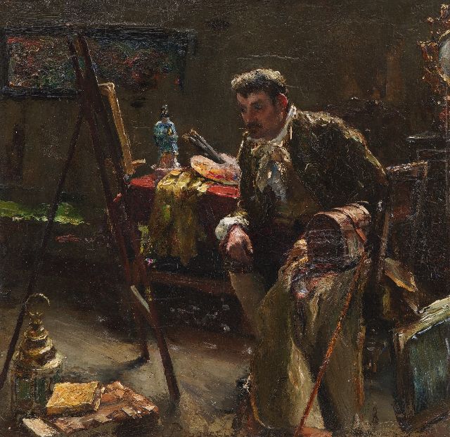 Felix Bogaerts | In het atelier, olieverf op paneel, 25,9 x 26,3 cm, gesigneerd m.o.
