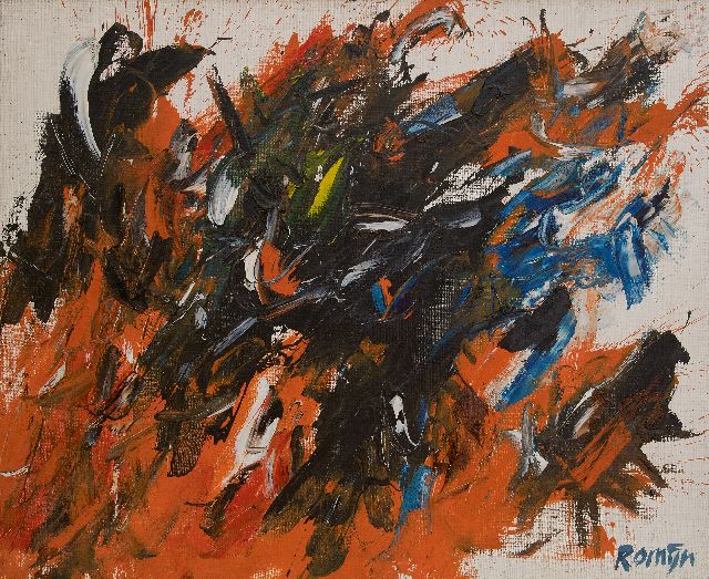 Gust Romijn | Het gevecht, olieverf op doek, 90,3 x 110,4 cm, gesigneerd r.o. en verso en verso gedateerd 60