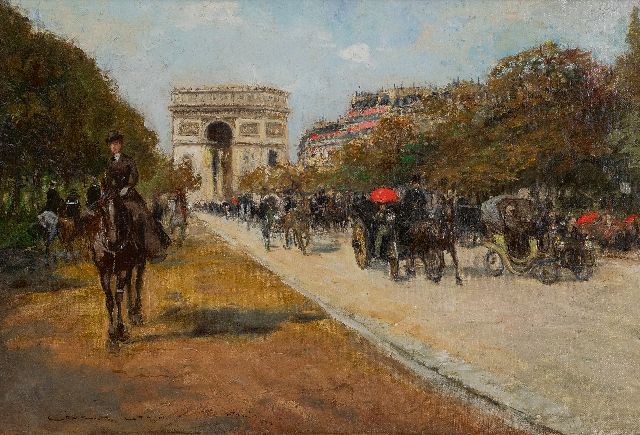 Georges Stein | De Avenue Foch met de Arc de Triomphe, Parijs, olieverf op doek, 38,0 x 55,0 cm, gesigneerd l.o.