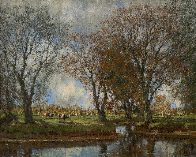 Gorter A.M.  | Koeien bij de Vordense Beek, olieverf op doek 39,9 x 50,2 cm, gesigneerd r.o. en zonder lijst