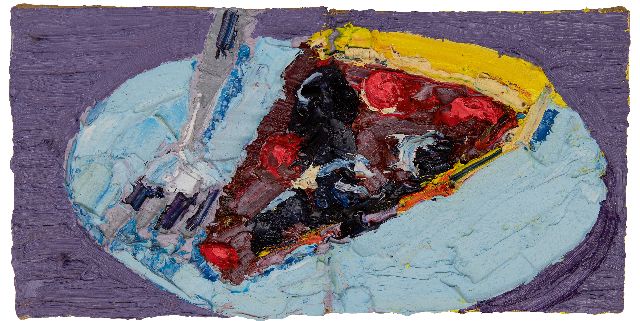 Carlos Blaaker | Taartje, olieverf op jute op paneel, 26,0 x 51,0 cm, gesigneerd verso en verso gedateerd 2025