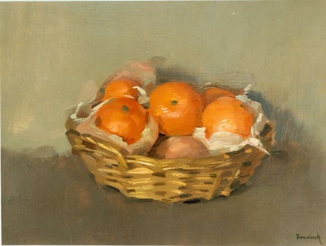 Verdonk F.W.  | Sinaasappels in een mand, olieverf op doek 30,4 x 40,5 cm, gesigneerd r.o.