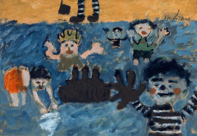 Eugène Brands | Spelende kinderen, gouache op papier, 34,7 x 49,8 cm, gesigneerd r.b. en gedateerd 8/51
