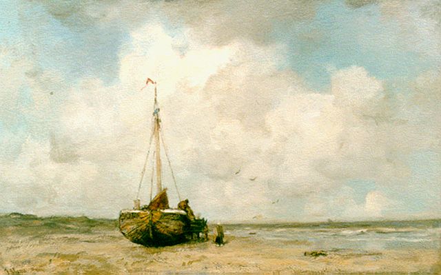 Maris J.H.  | 'Bomschuit' on the beach of Scheveningen, Öl auf Leinwand 50,0 x 79,2 cm, signed l.l.